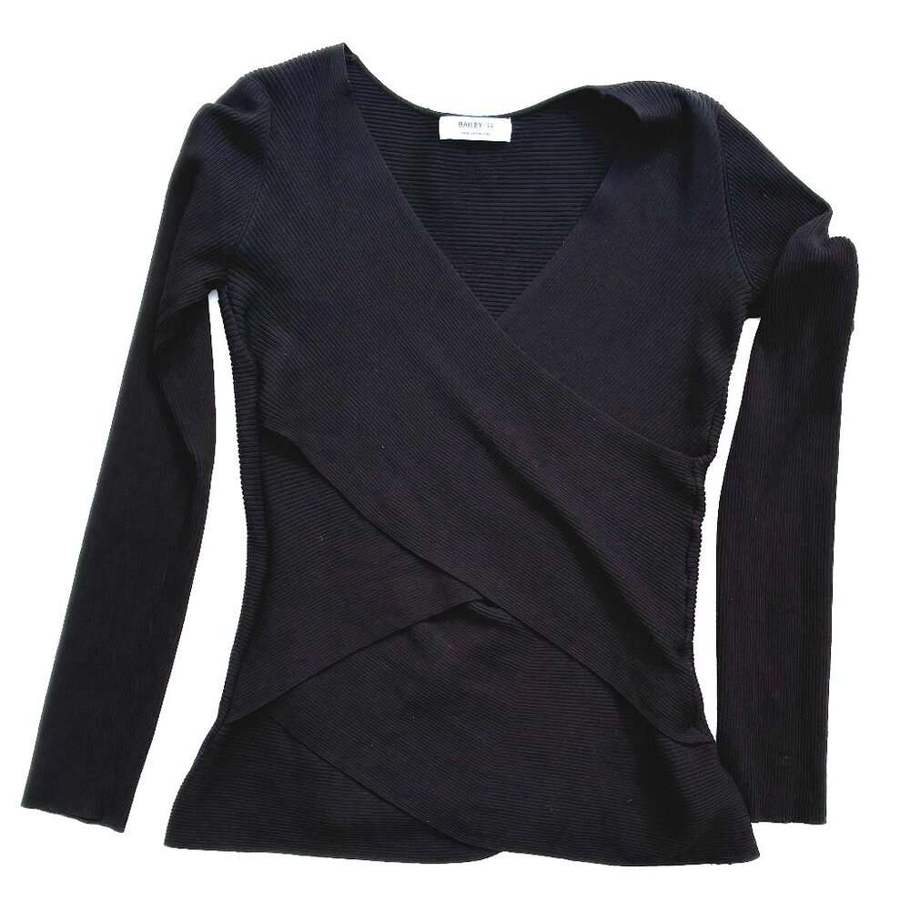 Women’s Bailey 44 Warm Heart Ribbed V-Neck Wrap Sweater Shirt, Black Large